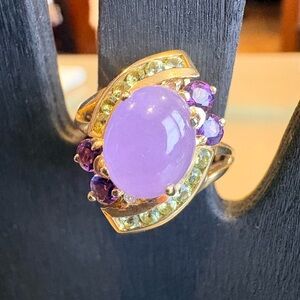 Vintage 14Kt Gold Purple Jade Amethyst and Peridot Ring